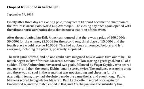 Chopard triumphed in Azerbaijan